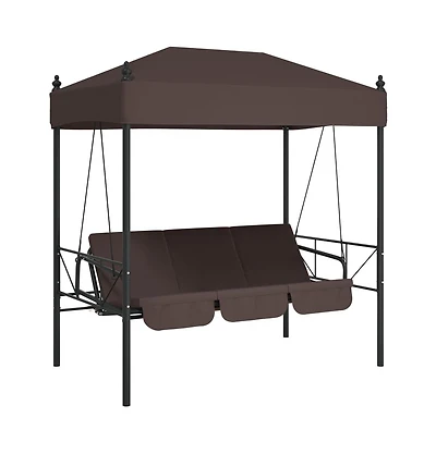 vidaXL Garden Swing Bench Coffee brown Powder-coated steel, Polyester