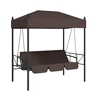 vidaXL Garden Swing Bench Coffee brown Powder-coated steel, Polyester