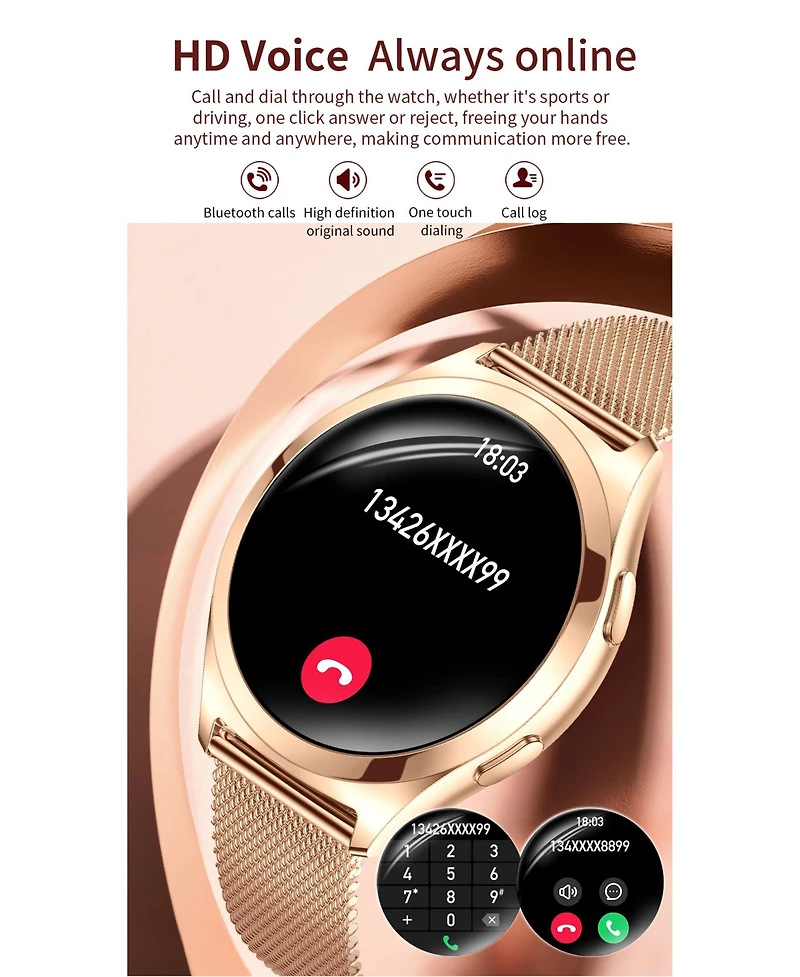 Ruxing Smart Smart watch 1.27 Hd large screen heart rate female physiological monitoring waterproof Bluetooth watch -Gold
