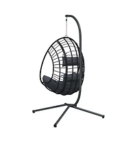 Hanging Egg Chair Anthracite Rattan Large Removable Covers