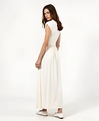 Modenaire Women's Sleeveless Faux Wrap Shirred Waist Maxi Dress