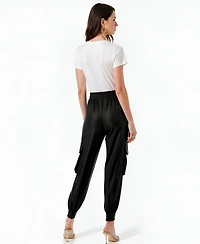 Modenaire Women's Faux Leather Jogger Pants