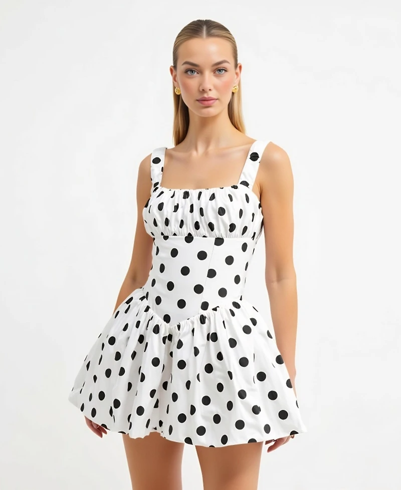 Modenaire Women's Polka Dot Corset Bodice Flared Mini Dress