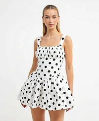 Modenaire Women's Polka Dot Corset Bodice Flared Mini Dress