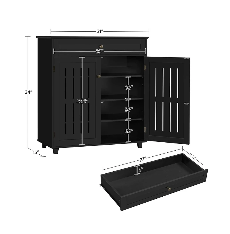 4-Tier Adjustable Shoe Storage Cabinet with 1 Drawer White