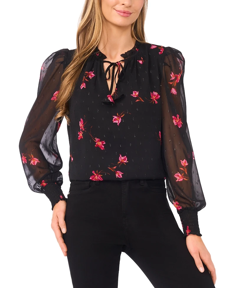 CeCe Women's Smocked Cuff Ruffle Top
