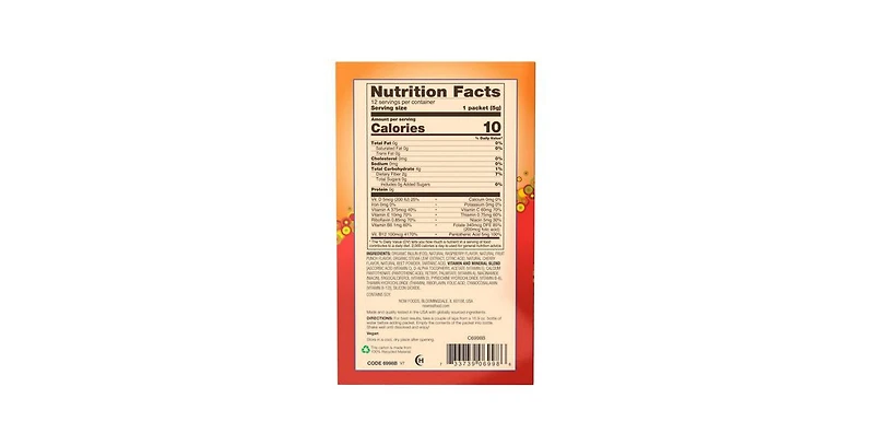 Now Foods Sugar Free Drink Sticks, Tropical Punch with Fiber 12 sticks, 2.1 oz