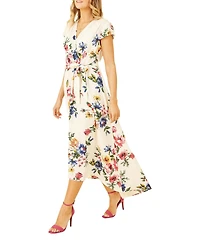 Yumi Women's Floral Print Dip Hem Wrap Dress
