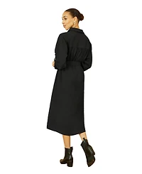 Yumi Women's 3/4 Sleeve Belted Midi Shirt Dress