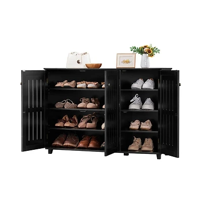 Louvered Door 4-Tier Shoe Storage Cabinet Closed Shoes Rack