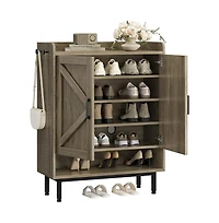 Country Style 5-Tier Shoe Cabinet with Barn-Inspired Doors Rustic Brown