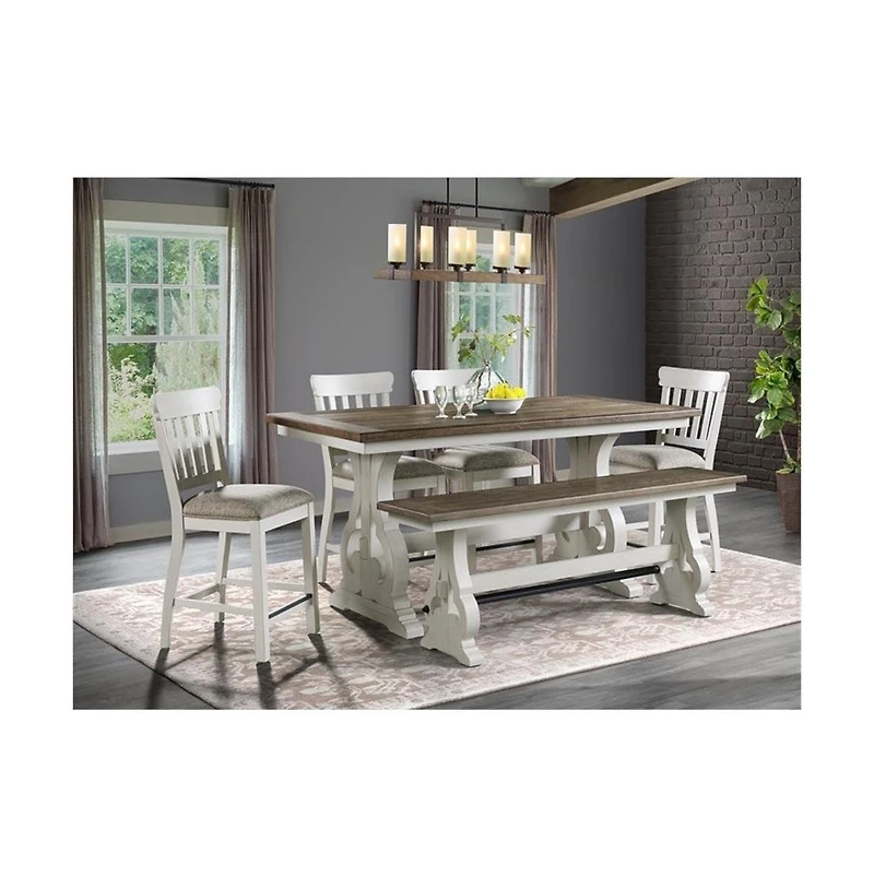 Intercon Backless Bench, Counter Height in Rustic White & French Oak