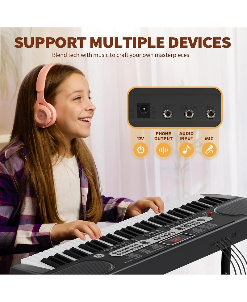 Sugift 61-Key Electric Keyboard Piano with Lcd Display, Bench and Stand