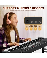 Sugift 61-Key Electric Keyboard Piano with Lcd Display, Bench and Stand