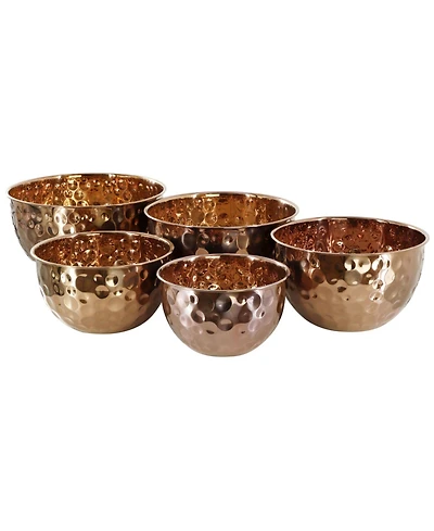 MegaChef Hammered Bubble Texture 5 Piece Stainless Steel Serving Bowl Set in Copper