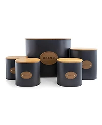 MegaChef Kitchen Food Storage and Organization 5 Piece Canister Set in Grey with Bamboo Lids