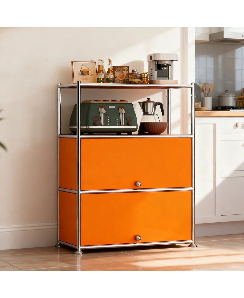 Mega Casa 3-Tier Storage Cabinet Metal Shelving Unit – Multi-Functional Kitchen Organizer, White