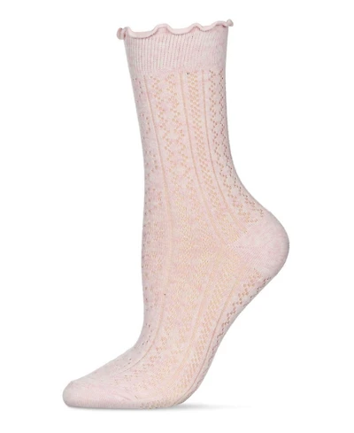 MeMoi Women's Heart Ruffle Cuff Pointelle Crew Socks