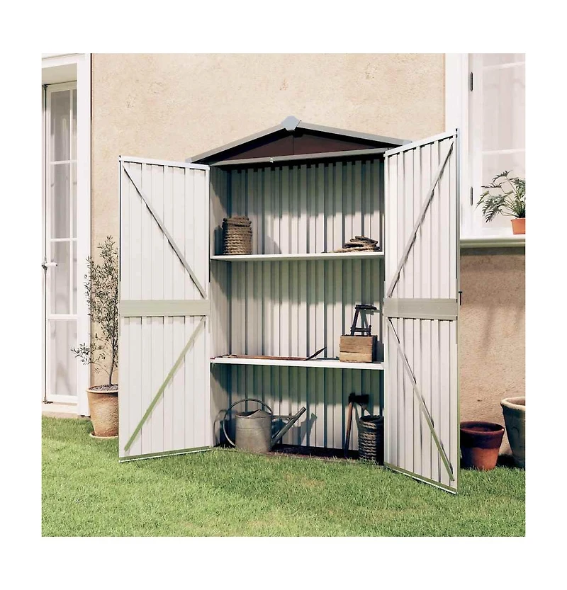 vidaXL Garden Shed Brown Galvanized Steel and Plastic