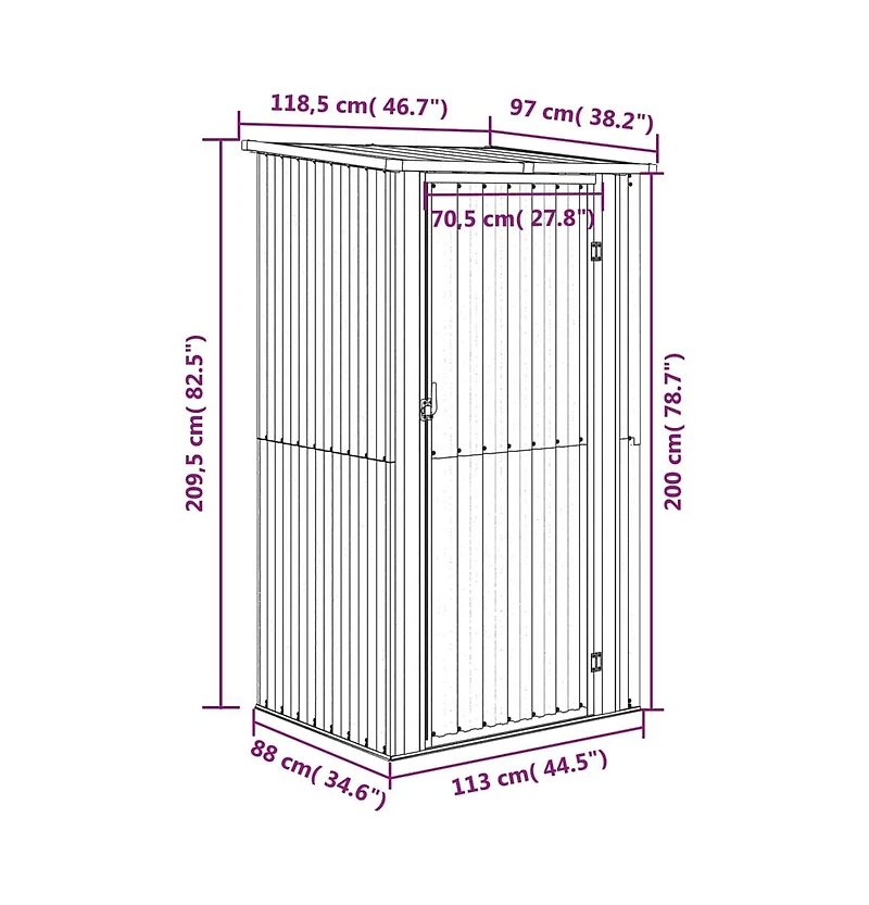 vidaXL Garden Shed Anthracite Galvanized steel 46.7x38.2x82.5 in