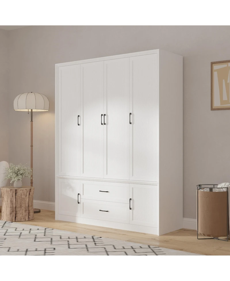 Homsee 6-Doors Big Armoires Wardrobe with Hanging Rods, 2-Drawers, Metal handles,Bedroom Closet