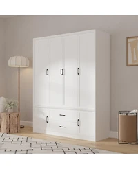 Homsee 6-Doors Big Armoires Wardrobe with Hanging Rods, 2-Drawers, Metal handles,Bedroom Closet