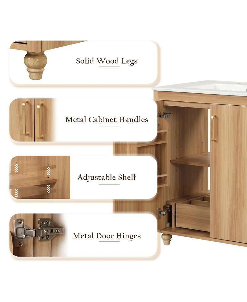 Casainc 30" Bathroom Vanity with Sink Combo, Multi-Functional Cabinet with Doors and Drawer, Mdf Board