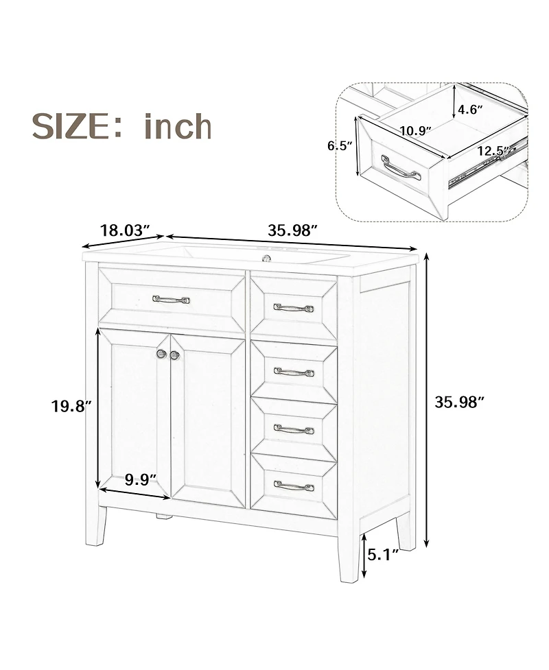 Casainc 36" Bathroom Vanity with Sink Combo, Cabinet Drawers, Solid Frame and Mdf Board