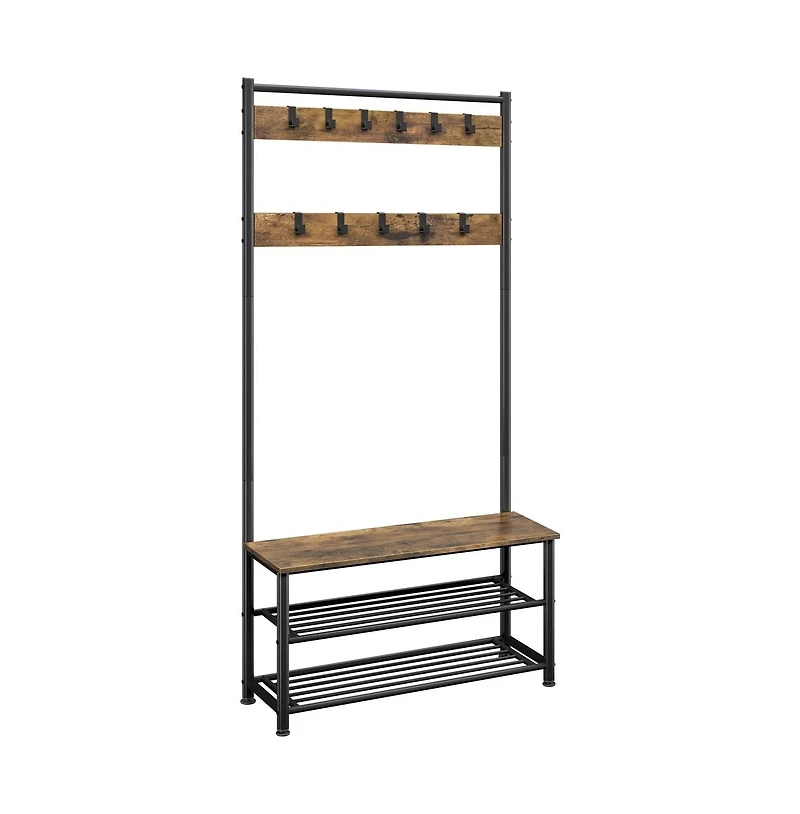 73” H Metal Hall Tree with Shoe Storage Bench Entryway