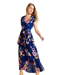 Yumi Women's Floral Print Dipped Hem Wrap Midi Dress