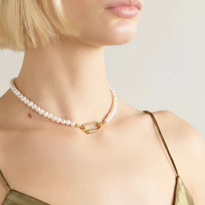 18K Gold Freshwater Pearl with Lock - Taylor Necklace - Medium
