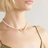 18K Gold Freshwater Pearl with Lock - Taylor Necklace - Medium