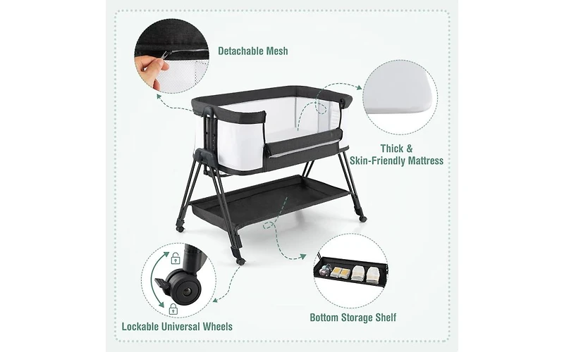 Gouun Portable Bedside Bassinet with 7 Adjustable Heights