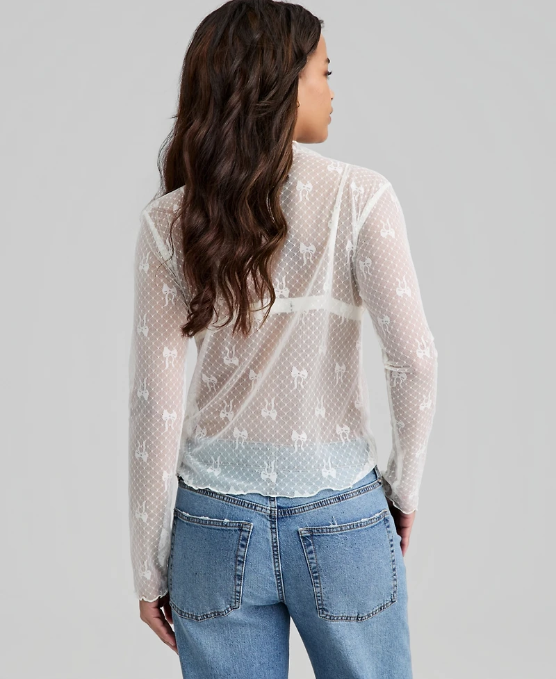 And Now This Women's Bow-Motif Lace Mock Neck Top, Macy's Exclusive