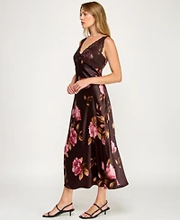 Row A Women's V-Neck Pull-On Midi Dress