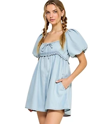 Modenaire Women's Puff-Sleeve Tie-Front Empire-Waist Romper