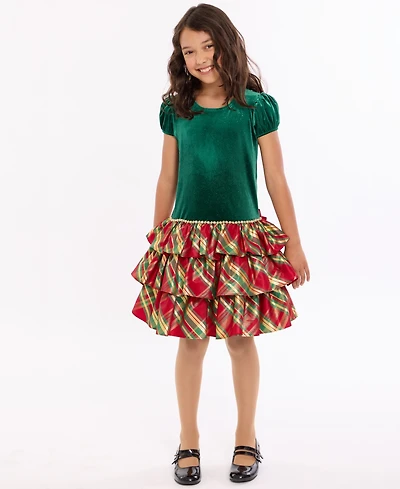 Bonnie Jean Girls 7-16 Short Sleeve Tiered Plaid Dress