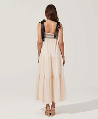 Modenaire Women's Smocked Lace-Trim Maxi Dress with Satin Bow-Tie Straps