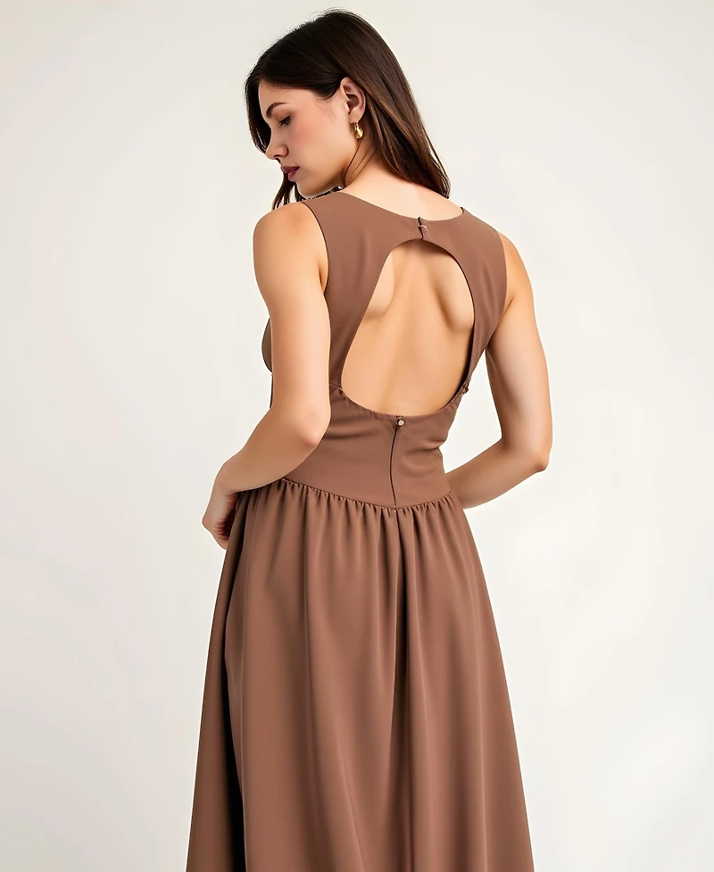 Modenaire Women's Sleeveless Fit-and-Flare Midi Bubble-Hem Dress