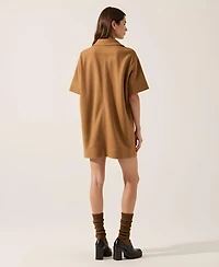 Modenaire Women's Faux Suede Collared Mini Shirt Dress