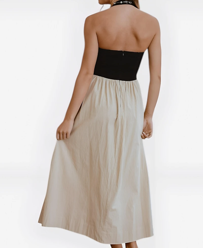 Modenaire Women's Two-Tone Halter Maxi Dress