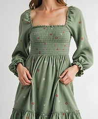 Modenaire Women's Floral-Embroidered Smocked Tiered Maxi Dress