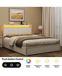 Hausource Modern Full Size Bed Frame with 4 Storage Drawers & Led Headboard & Charging Station