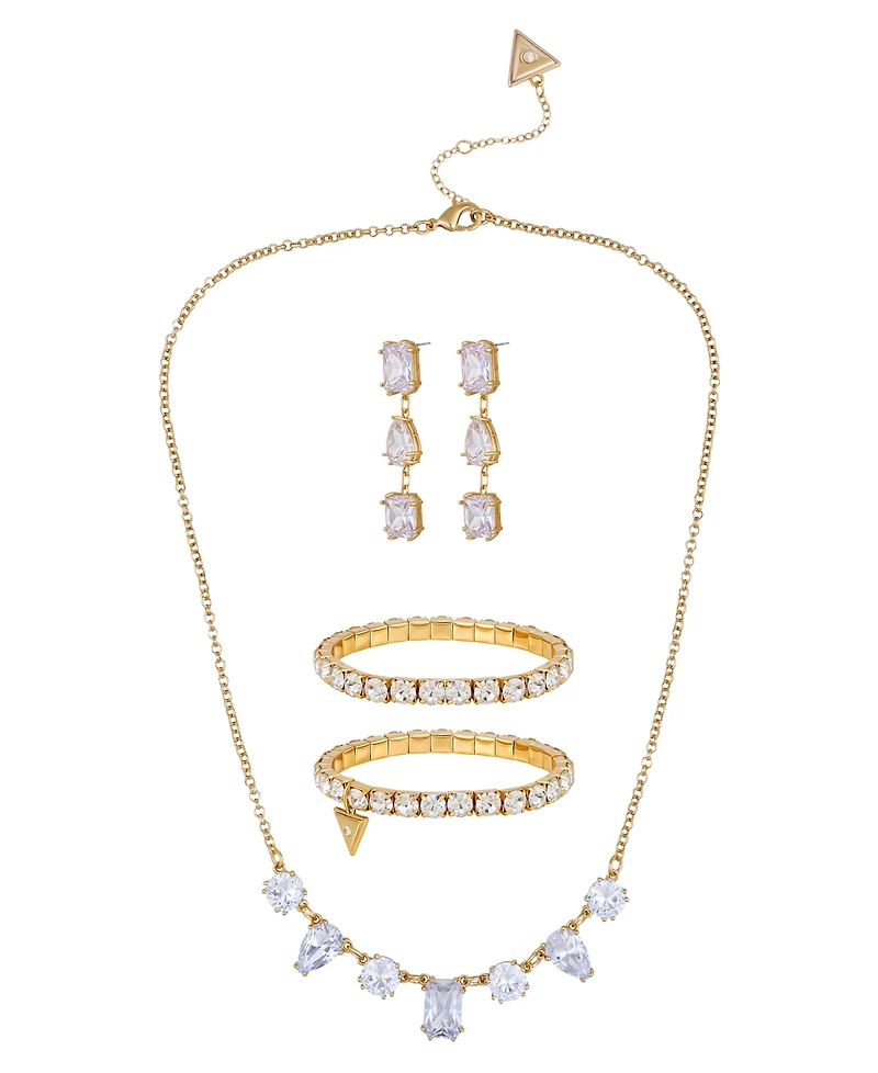 Guess 3-Pc. Cubic Zirconia Gold-Tone Necklace, Earrings, and Bracelet Gift Set