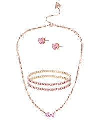 Guess 3-Pc. Cubic Zirconia Gold-Tone Heart Necklace, Stud Earrings, and Bracelet Gift Set