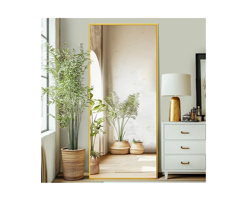 Antok Full Length Mirror 71"x26" Oversized Floor Mirror with Stand Hanging Mounted Mirrors for Living Room Cloakroom Gold Rect Style