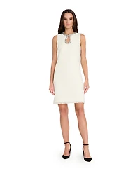 Tahari Asl Women's Beaded Keyhole Neck Boucle Dress