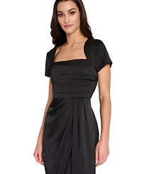 Tahari Asl Women's Short Sleeve Pleated Bodice Fringe Sheath Dress