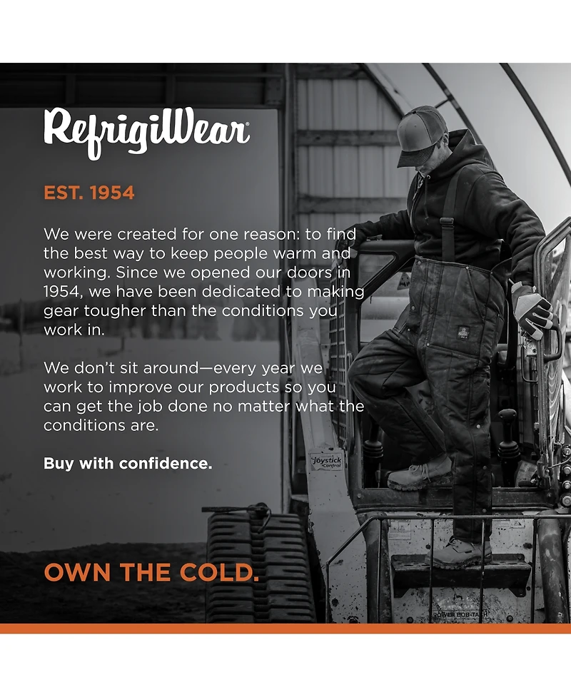 RefrigiWear Men's Iron-Tuff Low Bib Overalls - Insulated Work Bibs, Water-Repellent, Windproof, -50°F Comfort Rating, Durable Cold-Weather Gear