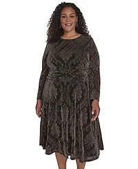Jessica Howard Plus Size Ruched Waist Jewel Neck Midi Dress